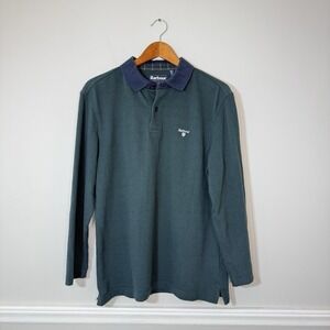 Barbour Walkford Long-Sleeved Polo Shirt Mens Sz M Green Navy Old Money